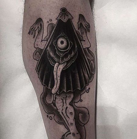 新传统小腿伞妖纹身图案