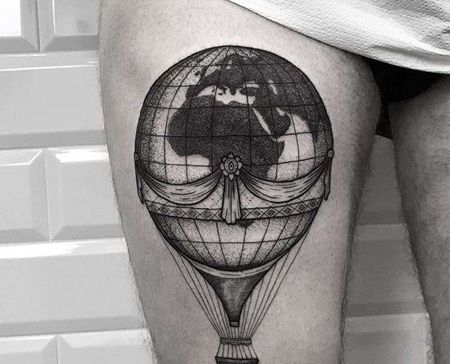 New School大腿热气球纹身图案