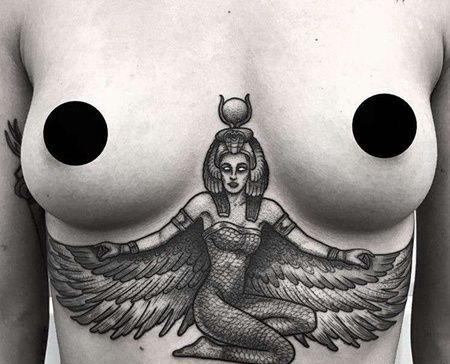 New School腹部埃及艳后纹身图案