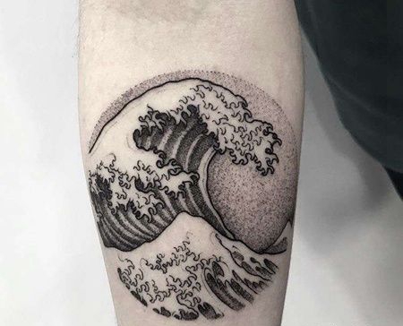 New School小臂海浪纹身图案