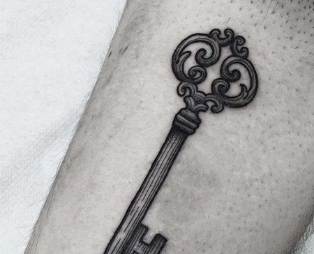 New School大腿钥匙纹身图案