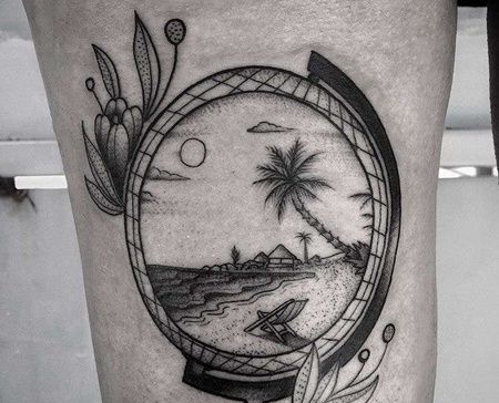 New School大腿地球仪海滩纹身图案