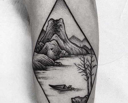 点刺小腿岩石纹身图案