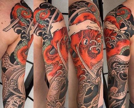 日式胳膊章鱼纹身图案