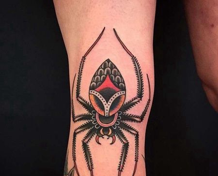 Old School腿蜘蛛纹身图案