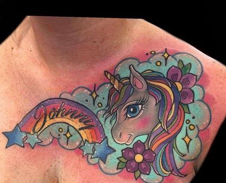 New School锁骨独角兽纹身图案