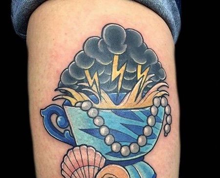 New School小腿茶杯纹身图案