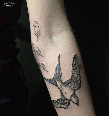 New School小臂麻雀纹身图案