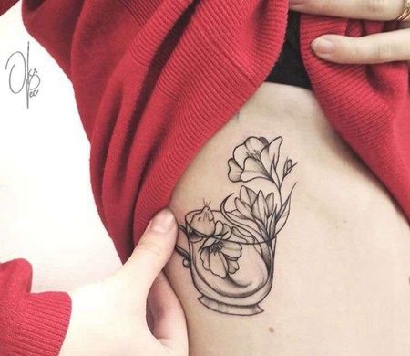 New School侧腰茶杯老鼠纹身图案