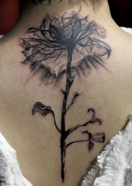 颈部后面X光下的玫瑰花纹身