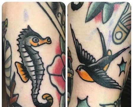 Old School大腿海马纹身图案