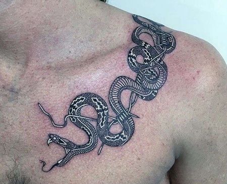 New School前胸蛇纹身图案