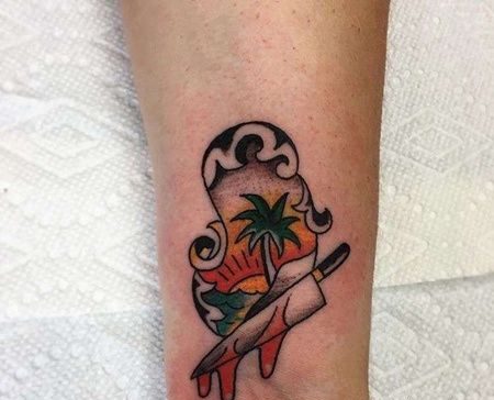 Old School小臂刀海滩纹身图案