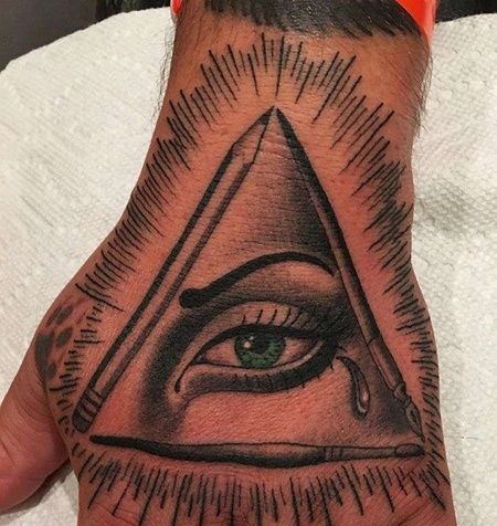 New School手背眼睛纹身图案