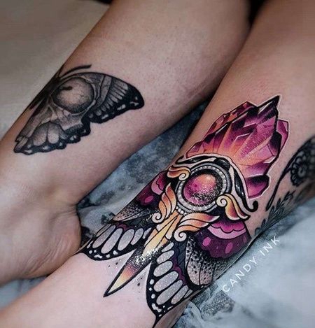 New School小腿蛾子宝石纹身图案