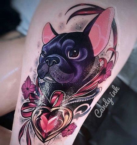 New School大腿狗宝石纹身图案