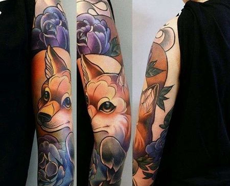 New School胳膊狐狸纹身图案