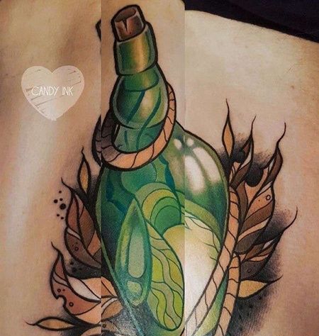 New School大腿瓶子纹身图案