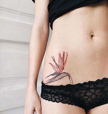 线条腹部叶子纹身图案