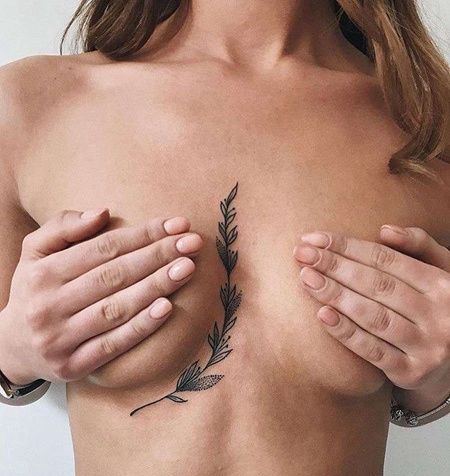 线条前胸叶子纹身图案