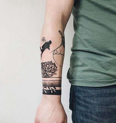 点刺小臂潜水员纹身图案