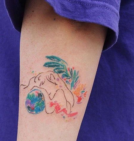 水彩小臂地球纹身图案