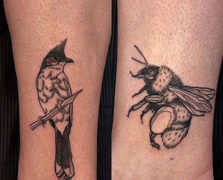 New School小腿蜜蜂鸟纹身图案