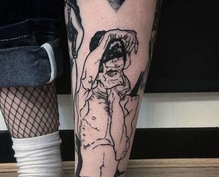 线条小腿人像纹身图案