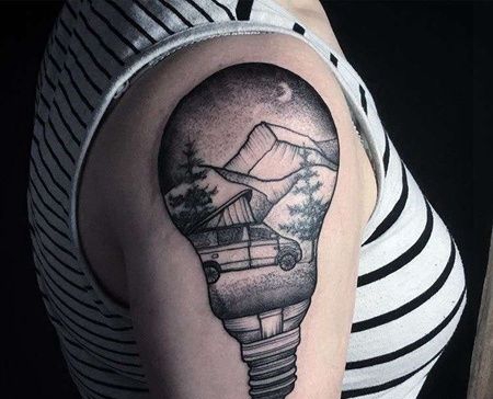 点刺大臂电灯泡车山纹身图案