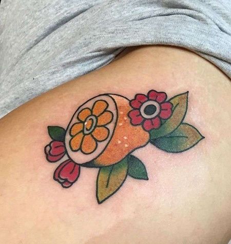 Old School大腿柠檬纹身图案