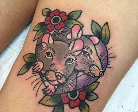 Old School大腿老鼠纹身图案