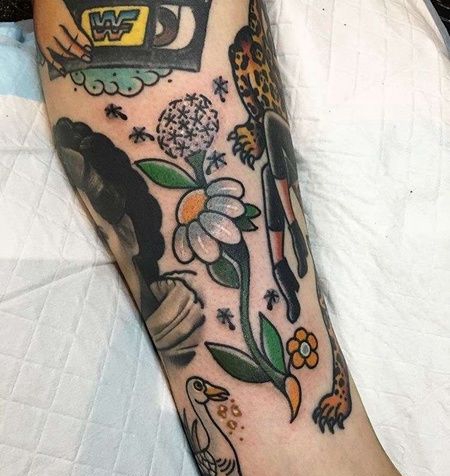 Old School小腿蒲公英纹身图案