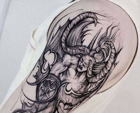 点线大臂撒旦纹身图案