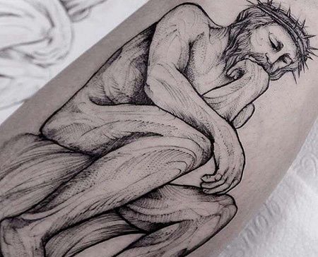 点线小腿耶稣纹身图案