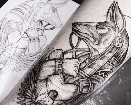 点线小臂阿努比斯纹身图案