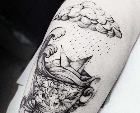 点线小腿茶杯纹身图案