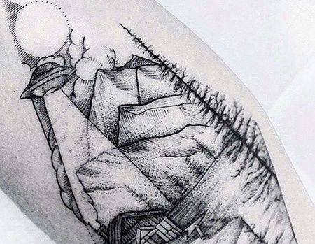 点线小腿山飞碟纹身图案