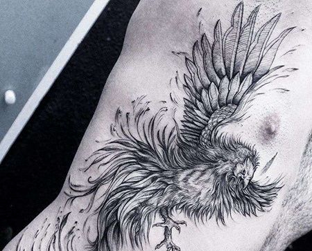 点线侧腰凤凰纹身图案