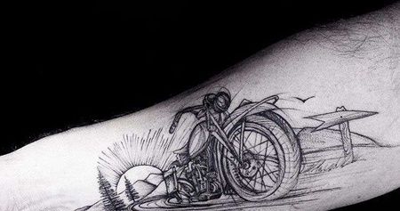 点线小臂摩托车纹身图案