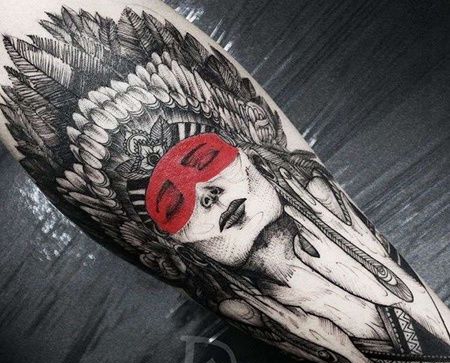 小腿印第安女人纹身图案