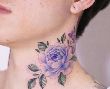 水彩脖子玫瑰纹身图案