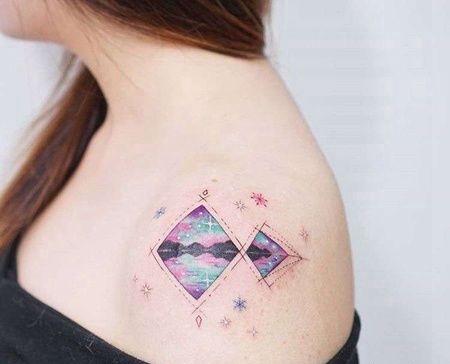 水彩大臂湖纹身图案