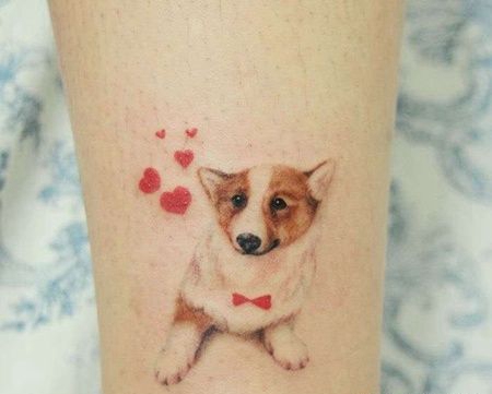 小清新小腿狗纹身图案