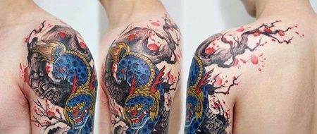 泼墨大臂唐狮纹身图案