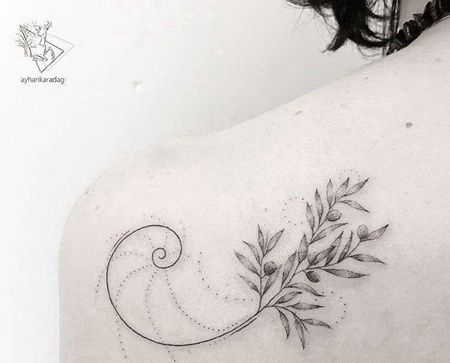 点刺后肩叶子纹身图案