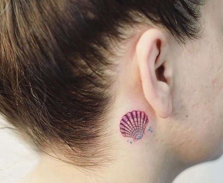 小清新耳后贝壳纹身图案