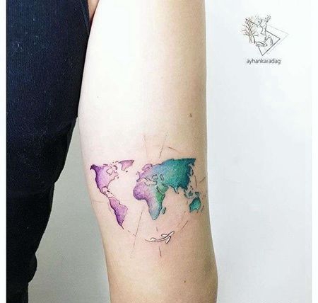 水彩大臂地图纹身图案