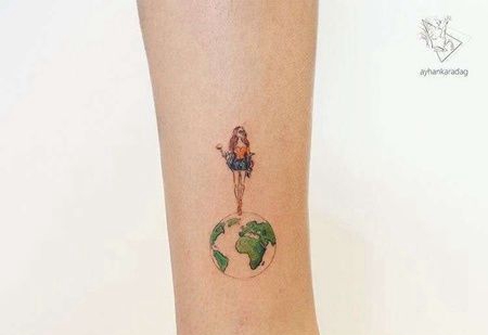 小清新小腿女人地球纹身图案