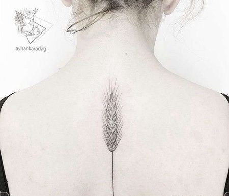线条后背麦穗纹身图案