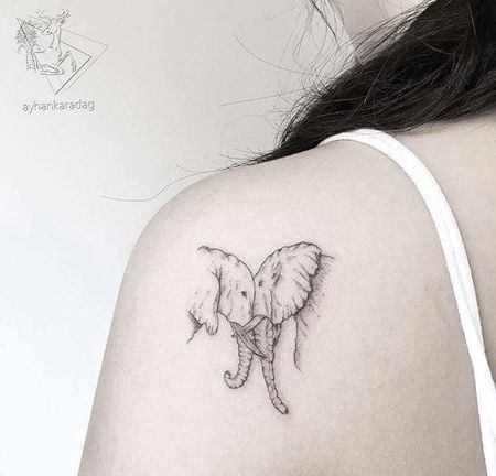 小清新后肩大象纹身图案